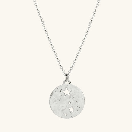Aries Zodiac Necklace Hammered Silver